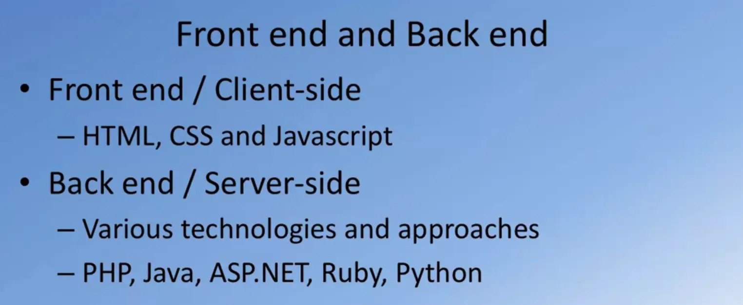 Front-end is client, back-end is server.