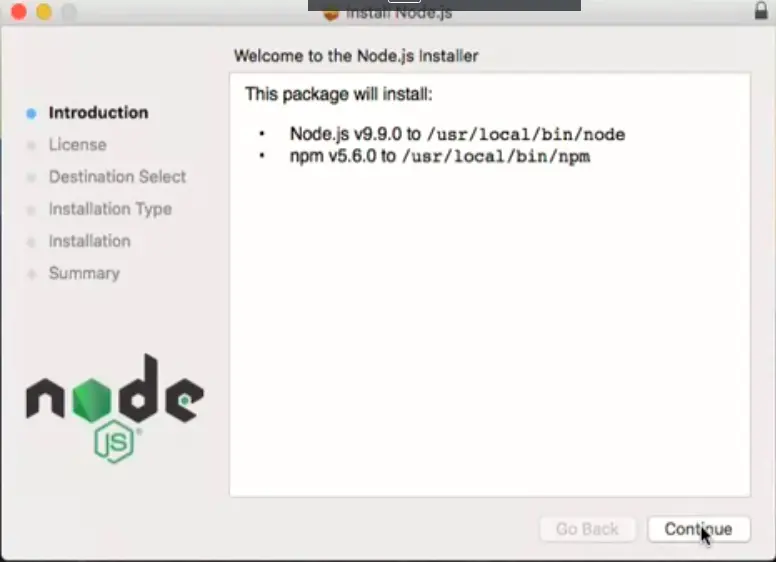 Node JS installer.