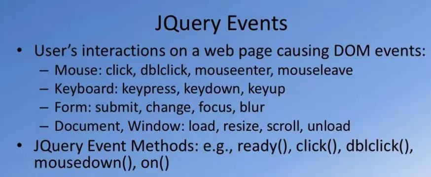 jQuery Events & Event Methods.